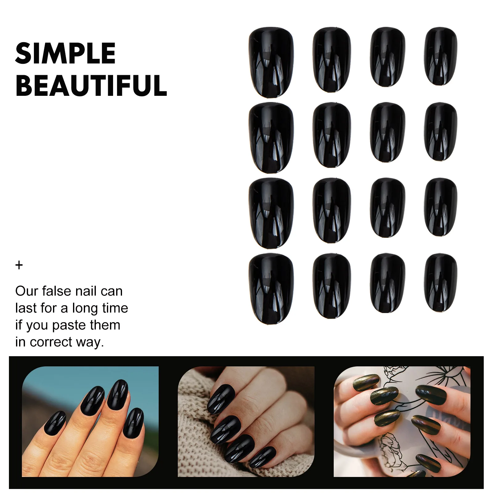 

4 set Glitter Fake Nail Patch Black Press on Toenails Short False Nails for Women Lightweight Compact Design Wedding Party