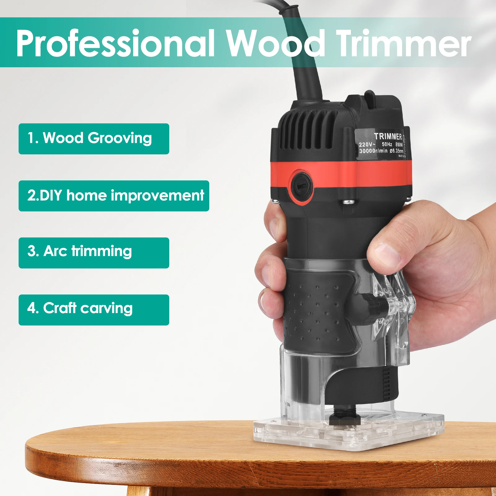 Electric Woodworking Trimmer 15 Milling Cutter Sets 30000rpm Manual Wood Router Machines Tool Wood Grooving Craft Carving DIY