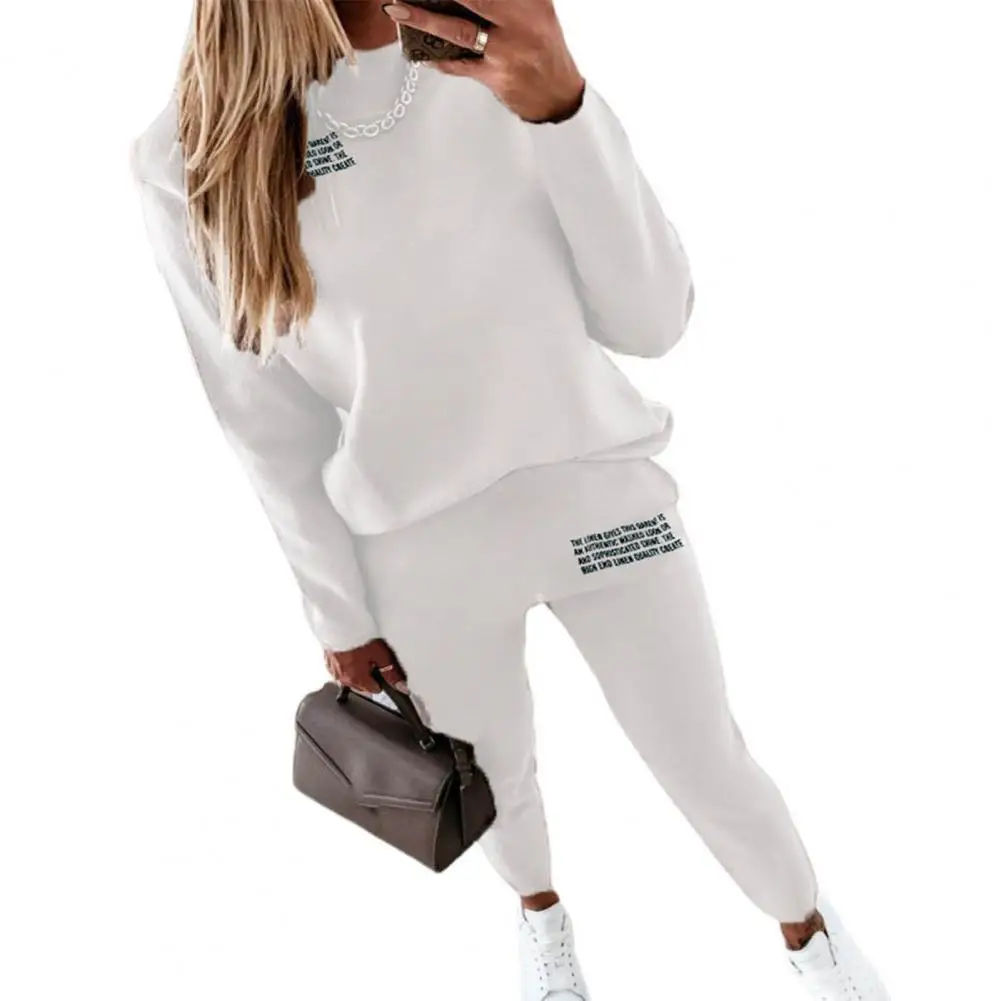 

Trendy Sweatshirt Sweatpants Set Simple Style Winter Top Pants Suit Long Sleeves Pure Color Sweatshirt Sweatpants Set Warm