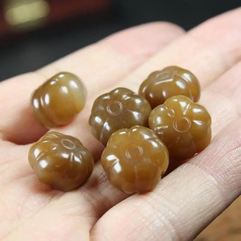 

10*15mm Natural Nephrite Yellow Jade Pumpkin Bead For Jewelry Making Diy Bracelet Necklace Chinese Hetian Jade Beads Accessories