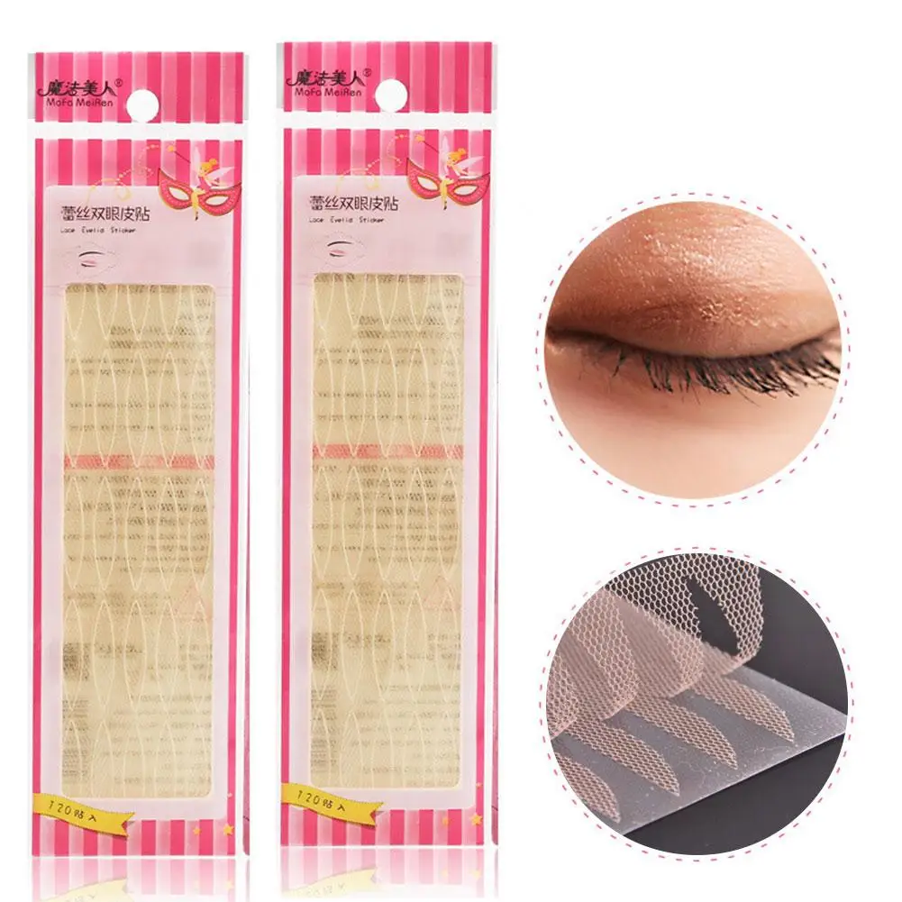 클리어 베이지 스트라이프 자체 접착 천연 아이 테이프 메이크업 도구 보이지 않는 더블 접이식 눈꺼풀 레이스 페이스트 눈꺼풀 테이프 스티커