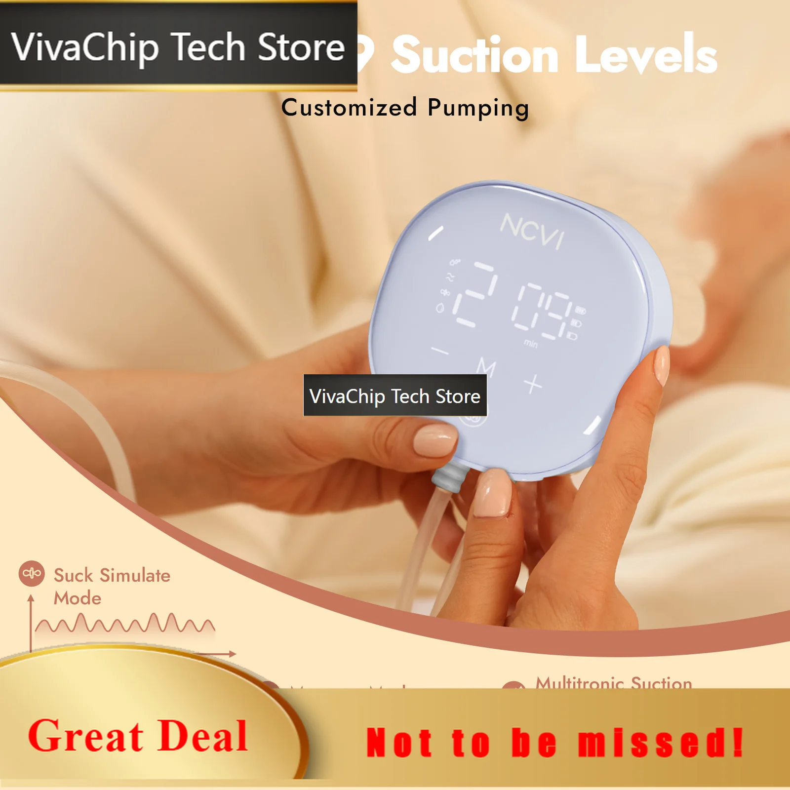 VivaChip TechNCVI Hands Free Wearable Breast Pump,Combined With Strong Motor And Wearable Cups, 4 Modes 9 Levels, 21/24/28mm, L