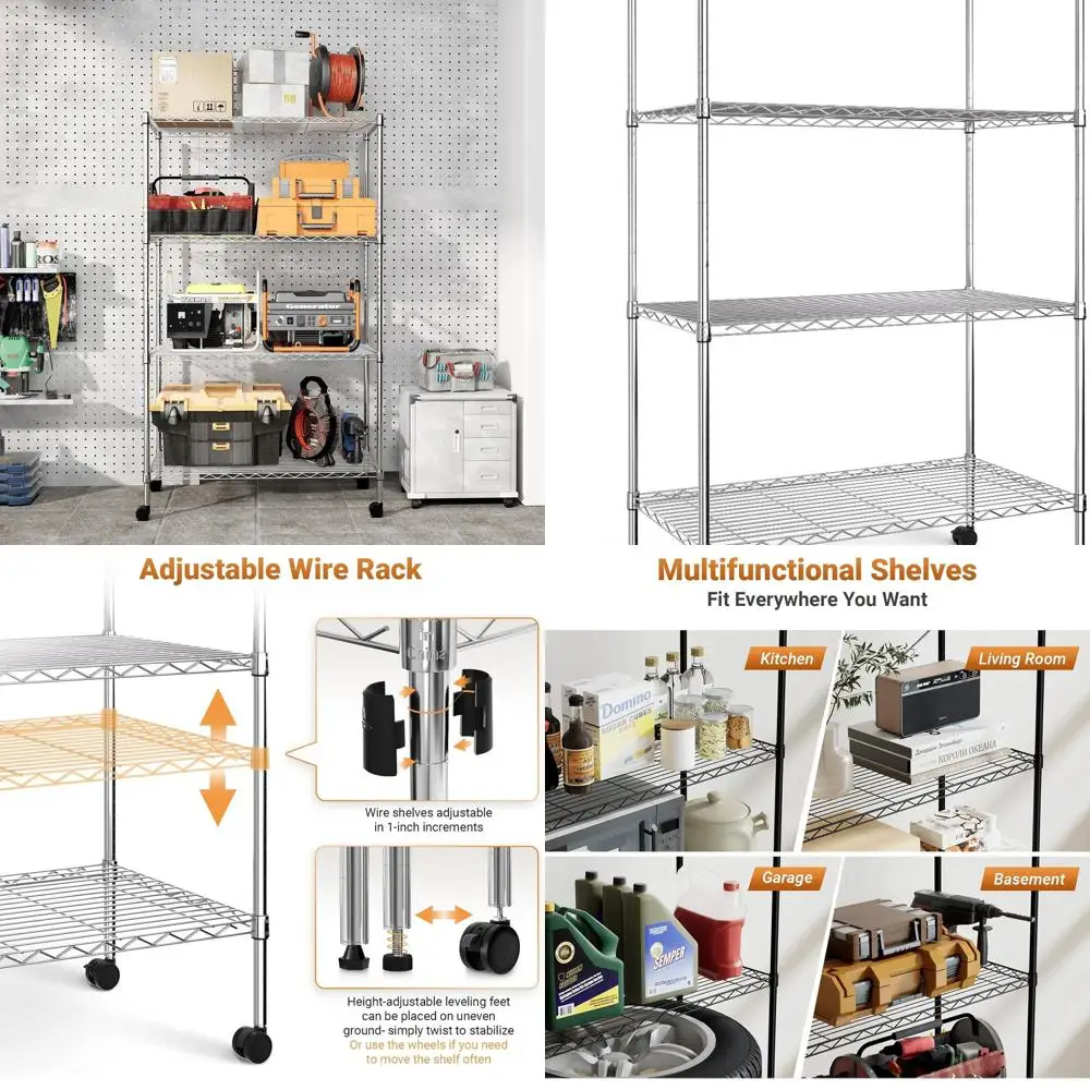 

Промышленный 4-х уровневый стальной стеллаж с роликами, 35,43 Вт x 17,72 дюйма x 61,02 В, грузоподъемность 1400 фунтов, хромированная отделка