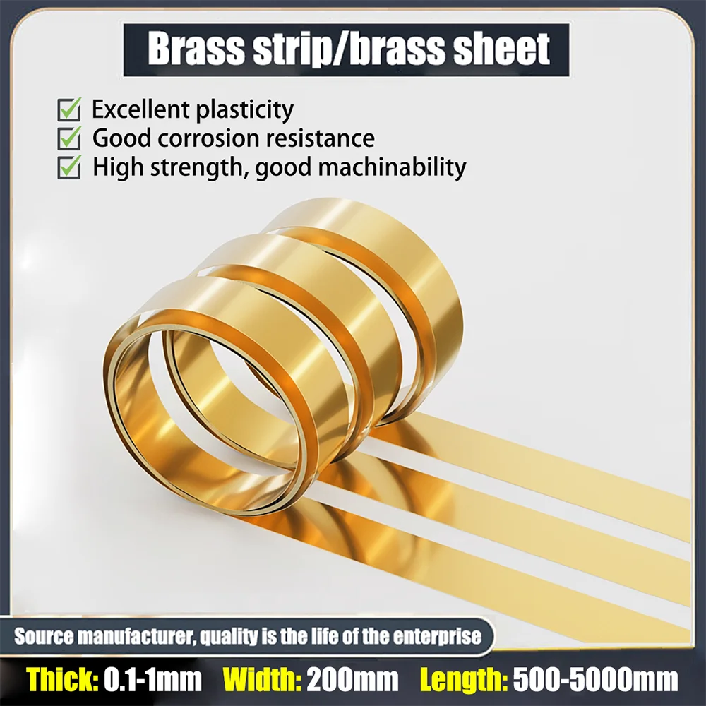 Brass Sheet Brass Flat Thick 0.1/0.2/0.3/0.4/0.5/0.6/0.8/1mm Width 200mm Brass Metal Thin Sheet Foil Plate Length 500-5000mm