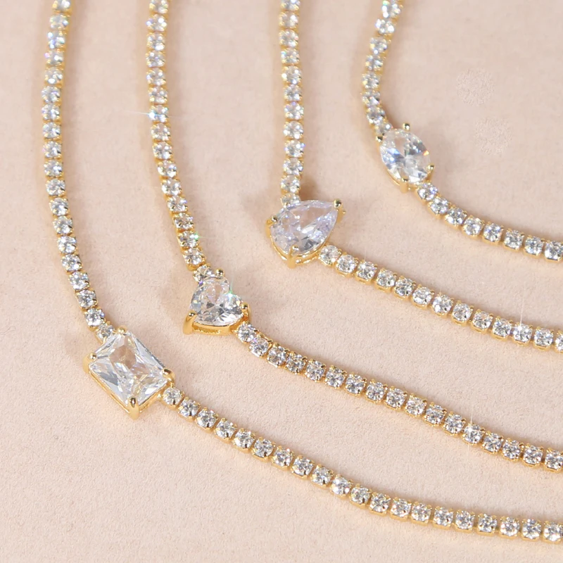 Multishape Cz Choker Necklaces Iced Out Full Bling 5A Zirconia Gold Silver Color Tennis Chain Necklace for Women Fashion Jewelry