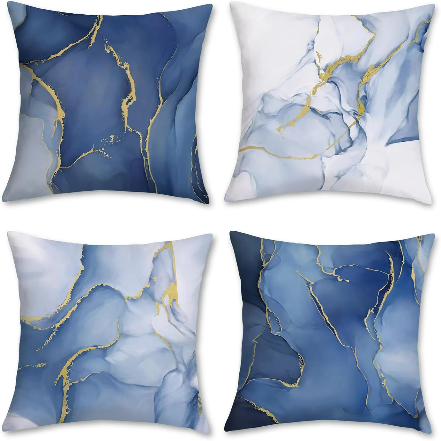 our home decor.	Transform your home with these stunning and chic blue and gold velvet abstract marble throw pillow covers. With 