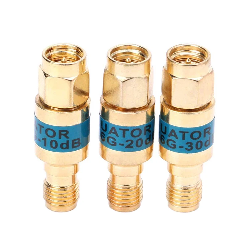 Gold Plated Brass 2W SMA RF Attenuator DC-6GHz 1dB.3dB.5dB.6dB.10dB.15dB.20dB.30db Attenuation 50Ohm