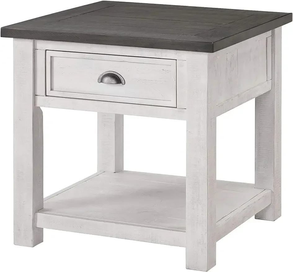 

FREE SHIPPING.Solid Wood End Table White with Grey Top