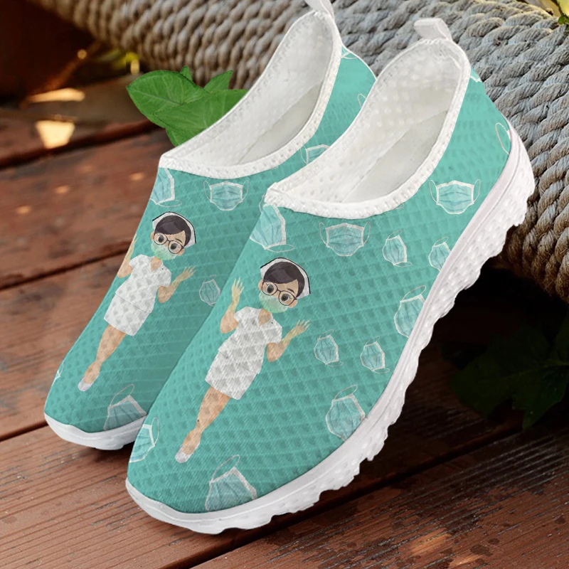 

Large Size 35-45 Woman Loafers Women Slip On Sneakers Cute Cartoon Nurse Print Summer Flats Light Ladies Shoes Mesh Casual Shoes