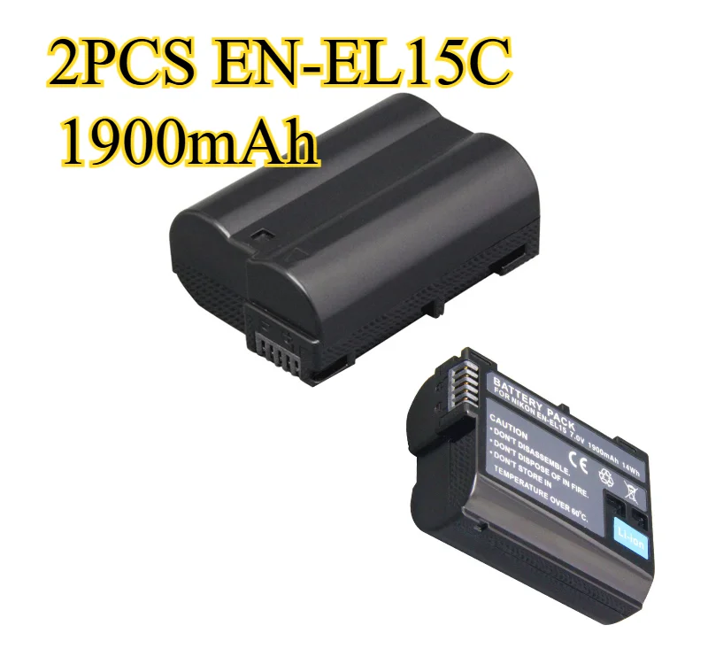 

2 шт., 1900 мАч, аккумулятор EN-EL15C для Nikon D7000 D800 D810, совместимый с литиевой батареей EN-EL15B/EN-EL15A с полным декодированием