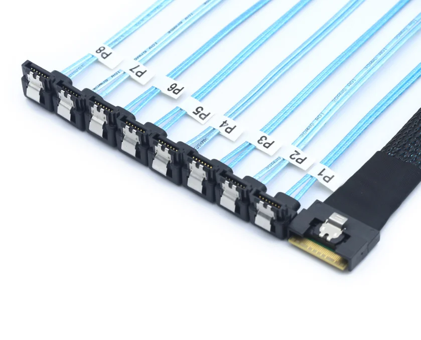 

PCI-E SAS SFF-8654 8i to 8 Ports SATA 90 Degree Right Angle Adapter Cable for Server HDD/SSD Expansion