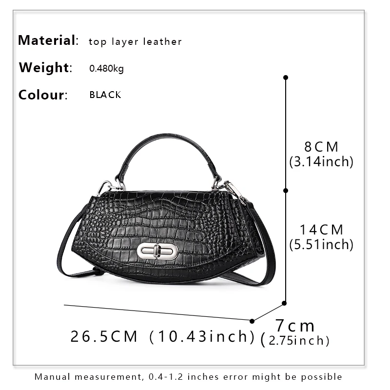 Crocodile crossbody women\'s bag with a cowhide leather top layer fashion and versatile shoulder bag