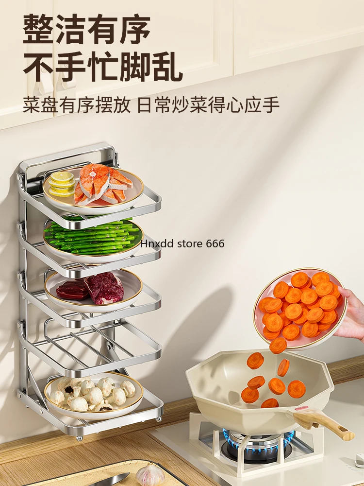 Vegetable preparation rack Wall hanging Foldable pull-down multi-functional side dish multi-layer rack