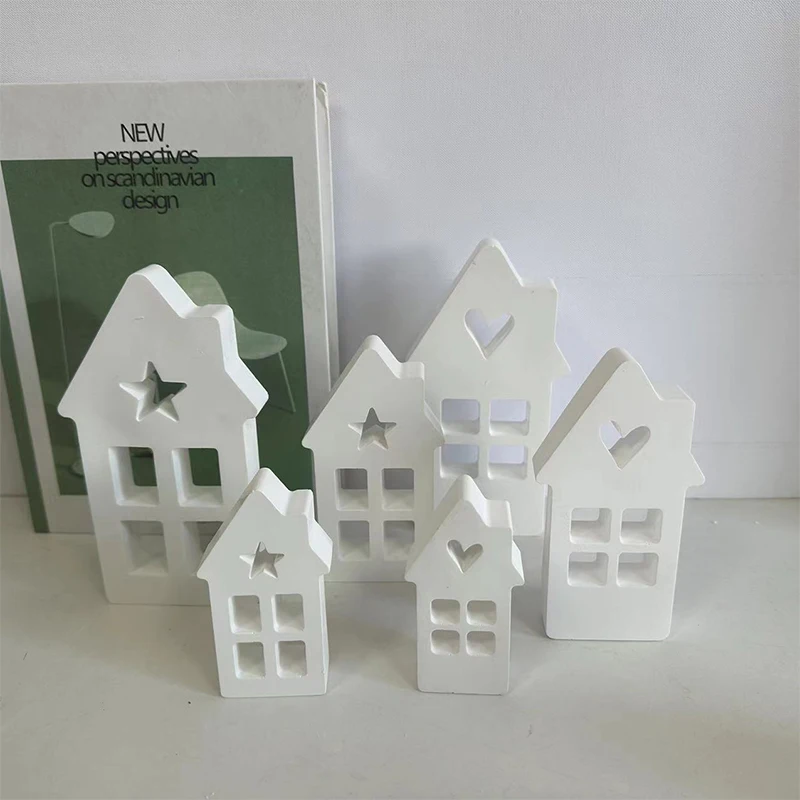 Creative Cute Mini Star House Silicone Mold Aromatherapy Gypsum Christmas House Candle Holder Mold LED Light Ornament Mold