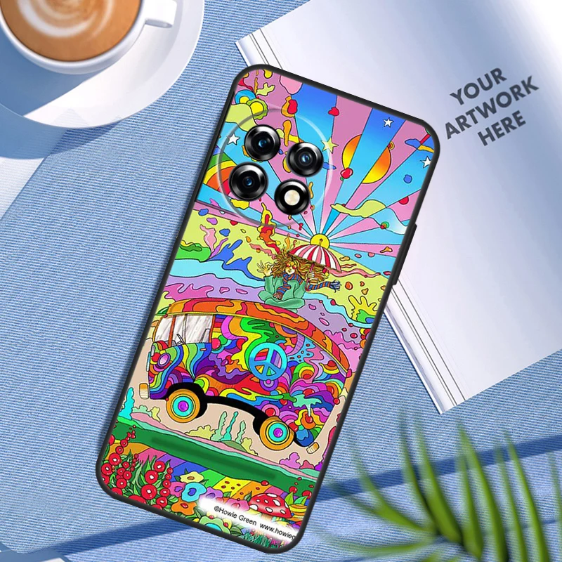 Hippy Peace Bus Cat Case For OnePlus 12 11 10 Pro 8T 9R 10R 10T 12R OnePlus Nord CE 2 Lite 2T 3 N20 N100 Cover