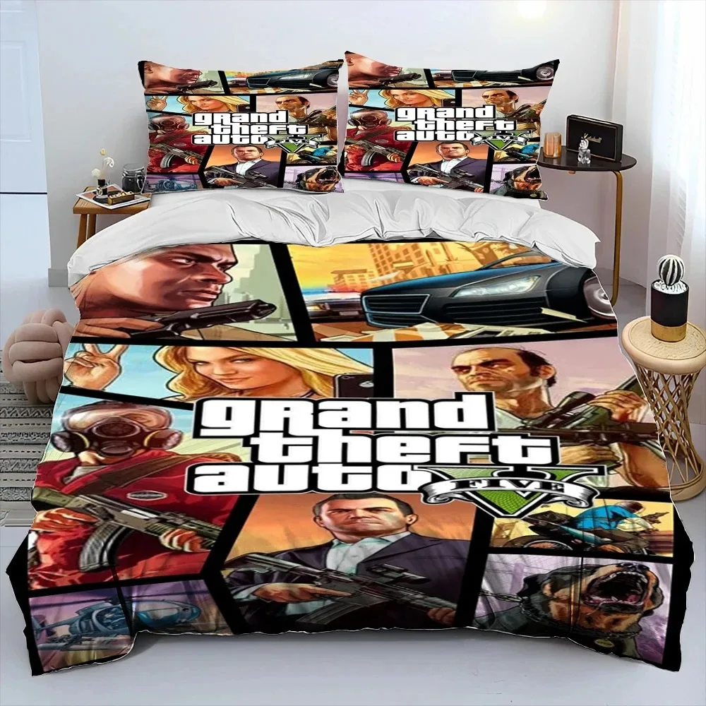 

3D Grand Theft Auto GTA Game Gamer Comforter Bedding Set,Duvet Cover Bed Set Quilt Cover Pillowcase,king Queen Size Bedding Set