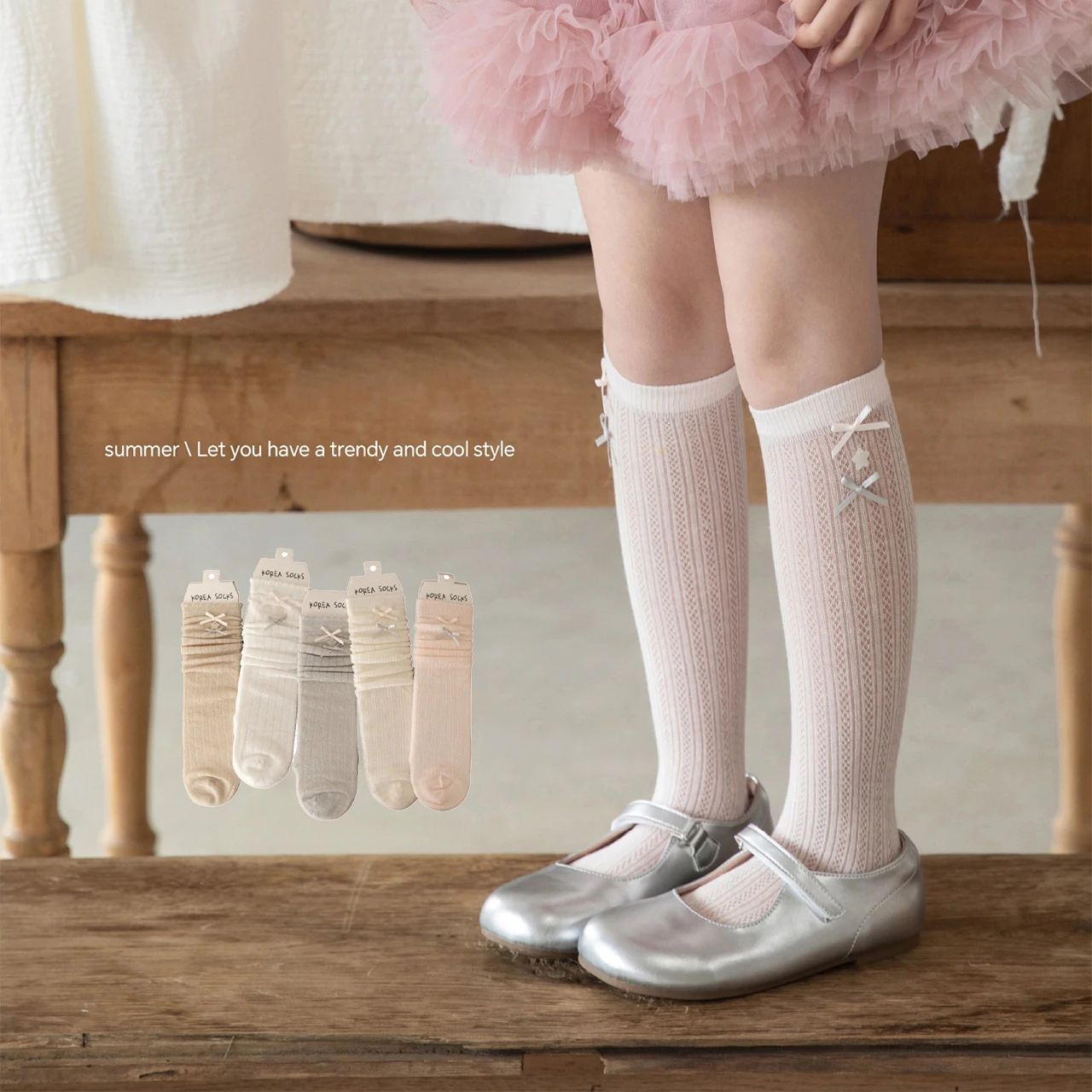 

Princess Girl Long Stockings JK Lolita Bow-tie Knee High Sock Summer Breathable Children Mesh Calf Socks Baby Footwear 32cm