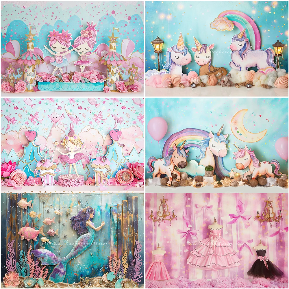 

Ballet Mermaid Photo Background for Unicorn Rainbow Princess Girl Photography Backdrop Birthday Cake Smash Photo Studio Props