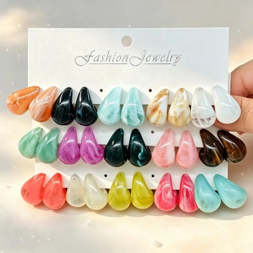 5/15Pairs Jelly Texture Vintage Teardrop Resin Earrings Chunky Drop Hoop Y2K Retro Statement Jewelry for Women