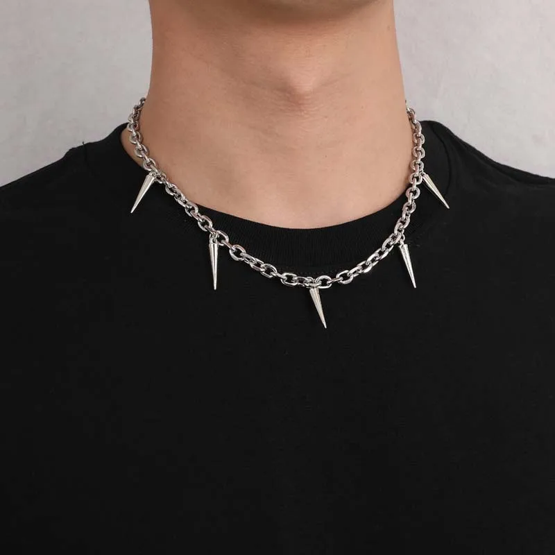 Punk Hip Hop Metal Rivet Pointed Choker Necklace for Women Men