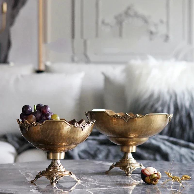 Metal Copper Tall Bowl Fruit Plate Dessert Bowl Dried Fruit Snack Storage Bowl Living Room Dining Room Soft Furnishings