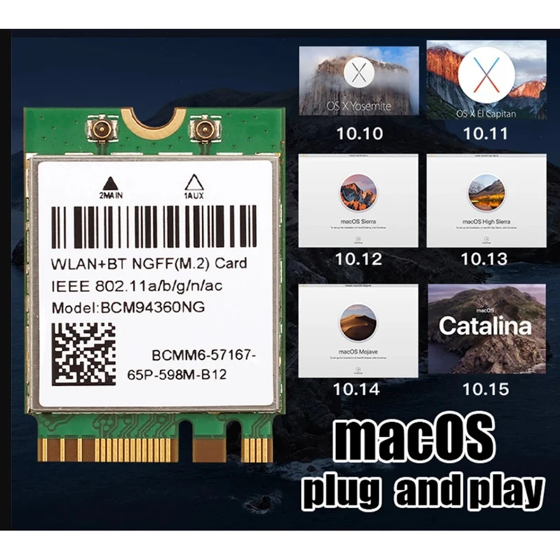 1200Mbps 802.11Ac Wifi Card BCM94360NG NGFF M.2 5Ghz WLAN Bluetooth 4.0 Card DW1560 Wireless Network Card For Windows