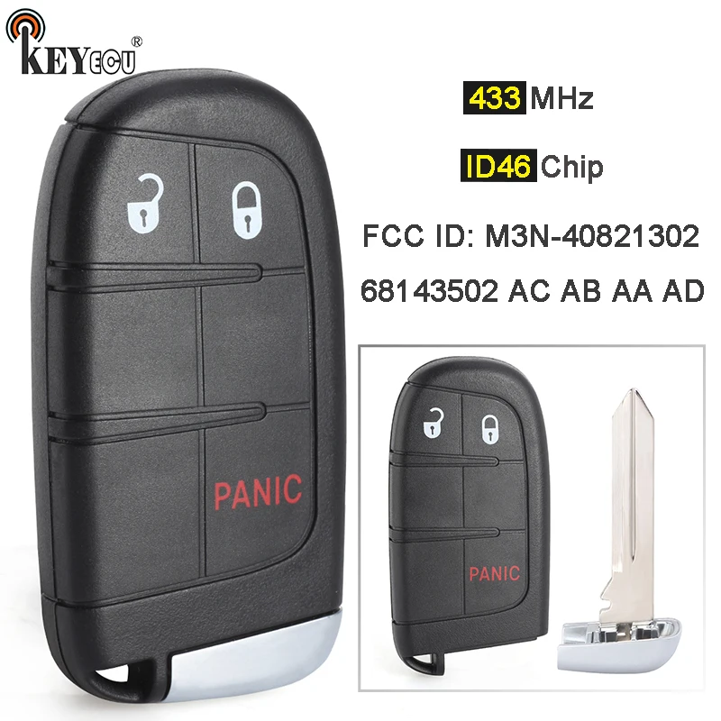 

KEYECU 433MHz ID46 Chip FCC ID: M3N-40821302 P/N 68143502 Replacement 3 Button Smart Remote Key Fob for Grand Cherokee 2014-2022