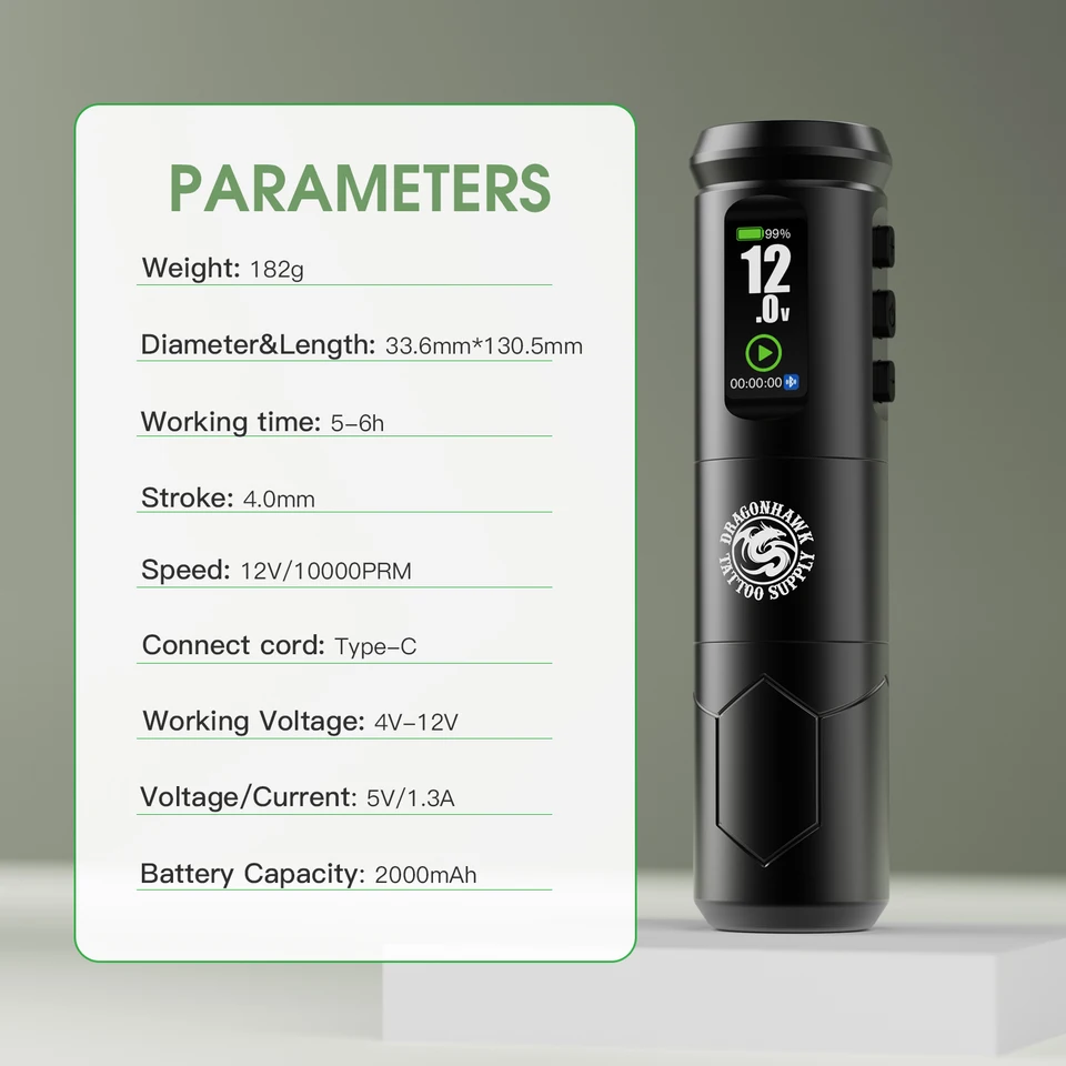 Dragonhawk A1 Pro Tattoo Kit Full Set 4.0mm Stroke 2000mAh