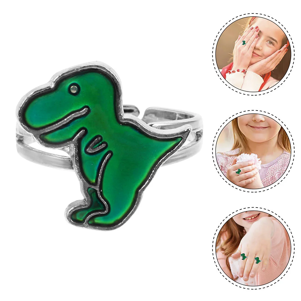 Anneaux de dinosaure pour tout-petits, argent à changement d'humeur drôle, taille réglable, forme de dinosaure colorée, émotionnel pour enfants