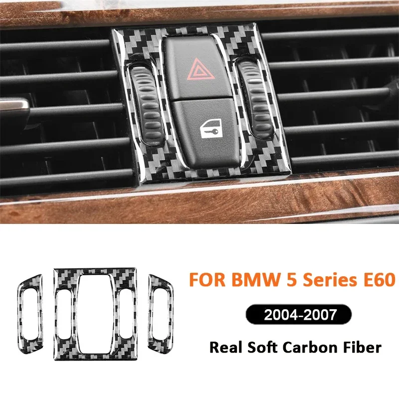 

Carbon Fiber Car Emergency Warning Light Switch Panel Center Air Outlet Adjust Konb Frame Sticker For BMW 5 Series E60 2004-2007