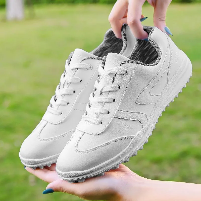 Zapatos de Golf impermeables y transpirables para mujer, zapatos informales atléticos, pinchos fijos, zapatos blancos pequeños