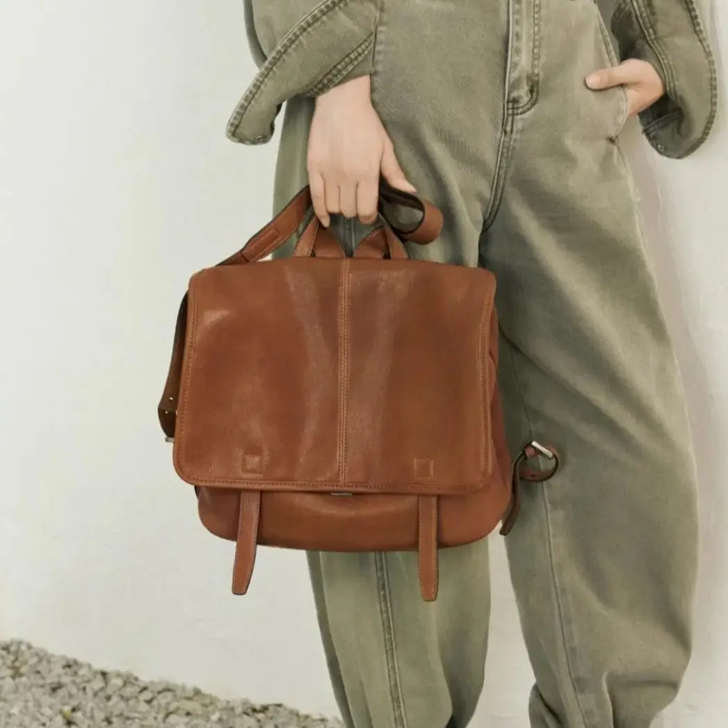 Women's Men Leather Backpack - Large Capacity for Work Commute Casual Use Spacious Soft