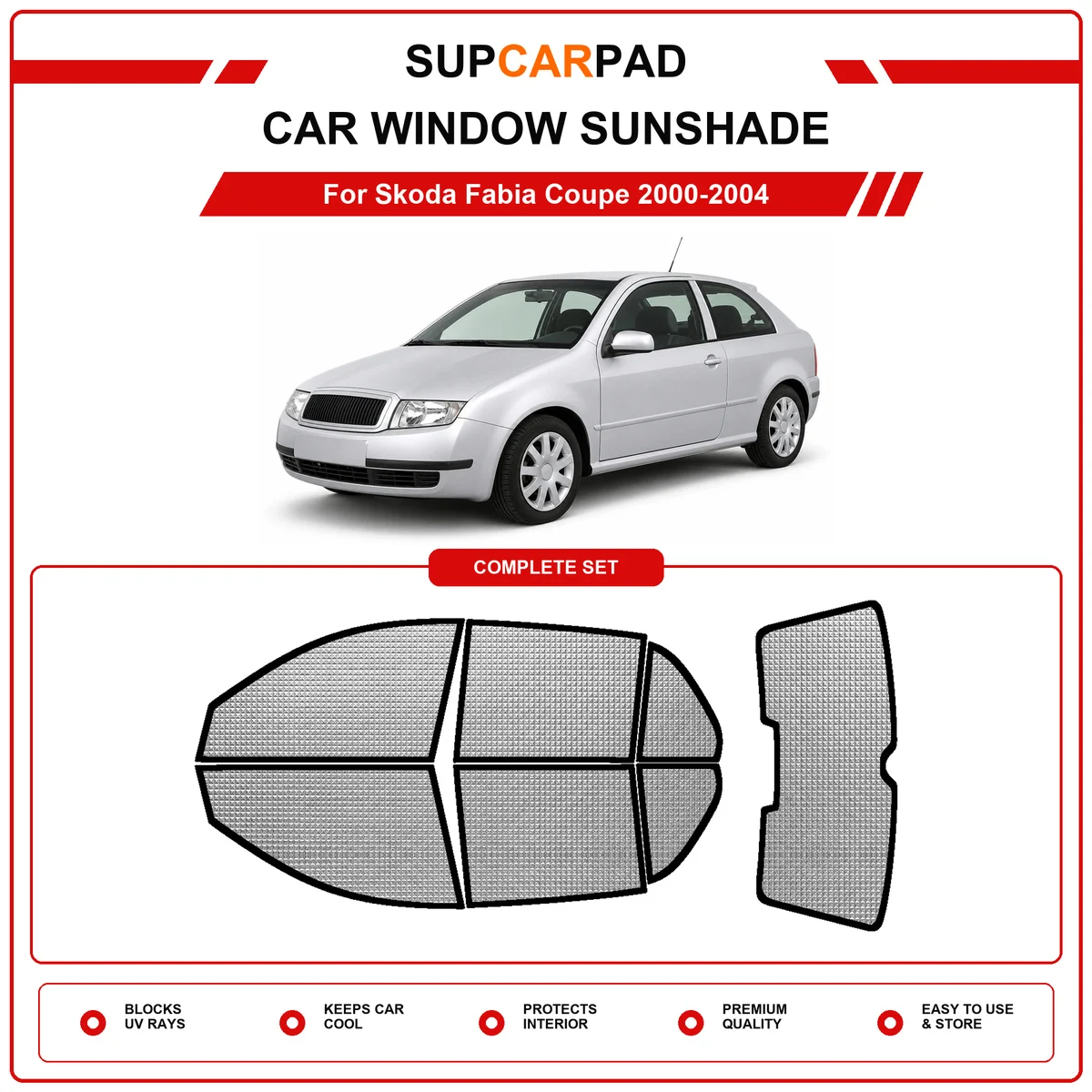 For Skoda Fabia Coupe 2000-2004 Pre‑Cut Auto Window Sunshade Anti‑UV Car Sun Visor Protector