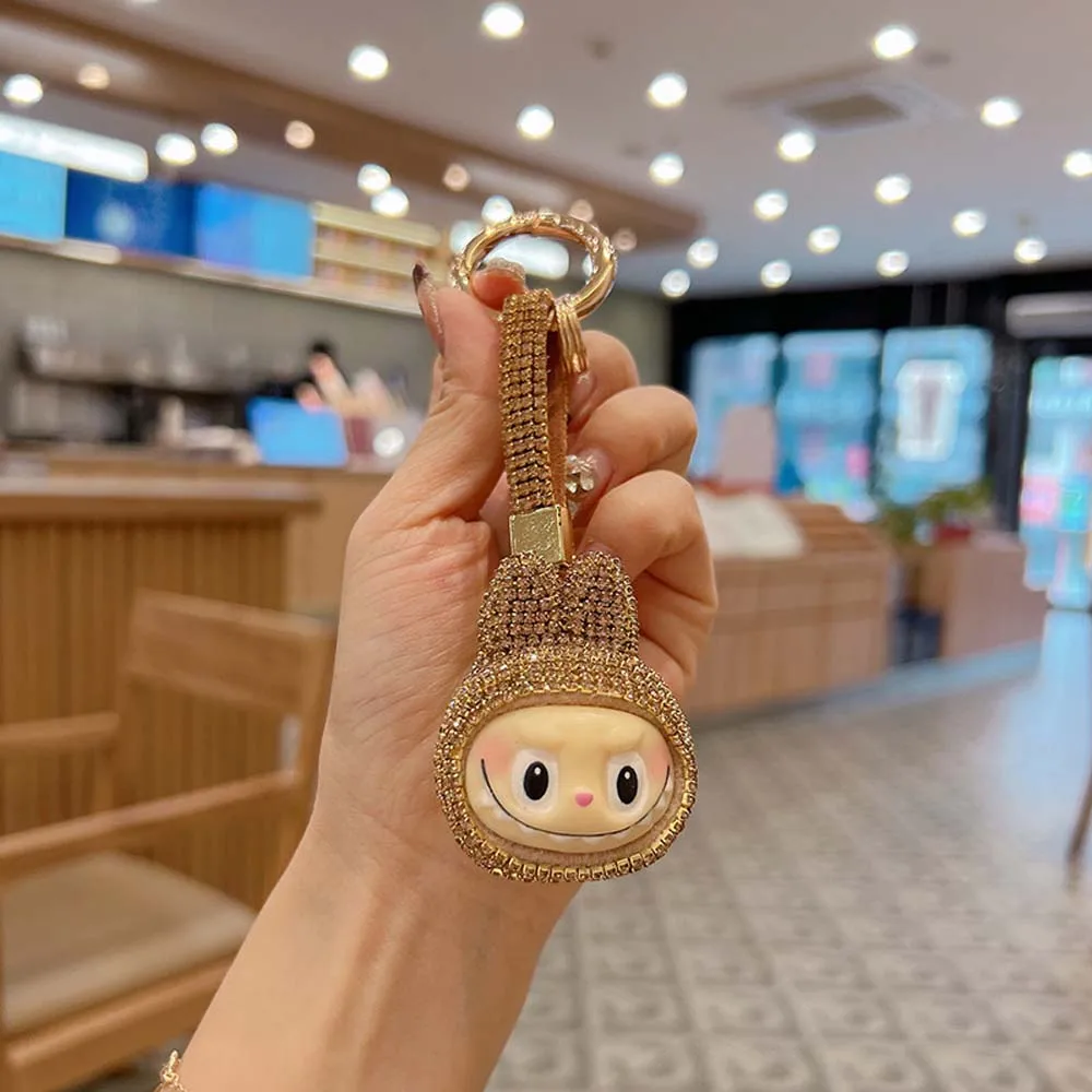 

Super glitter diamond labubu doll keychain cartoon Q version full diamond car keychain backpack small pendant