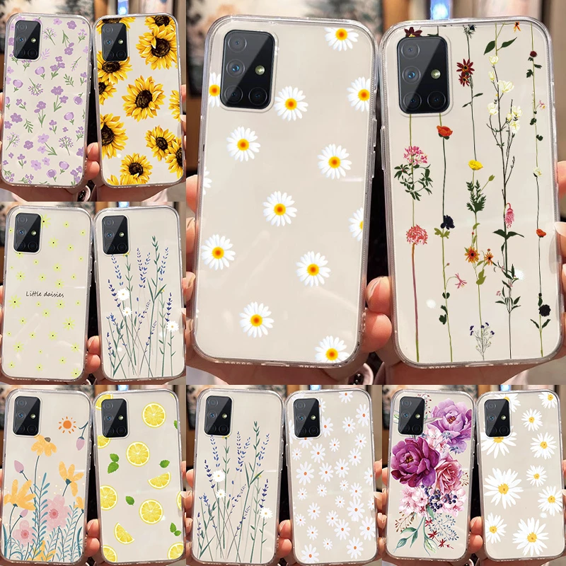 For Samsung Galaxy A51 A71 M12 F12 A22 M22 4G A02s A12 A22 A31 A41 M33 M53 5G Flowers And Plants Protective Matte Clear Cover