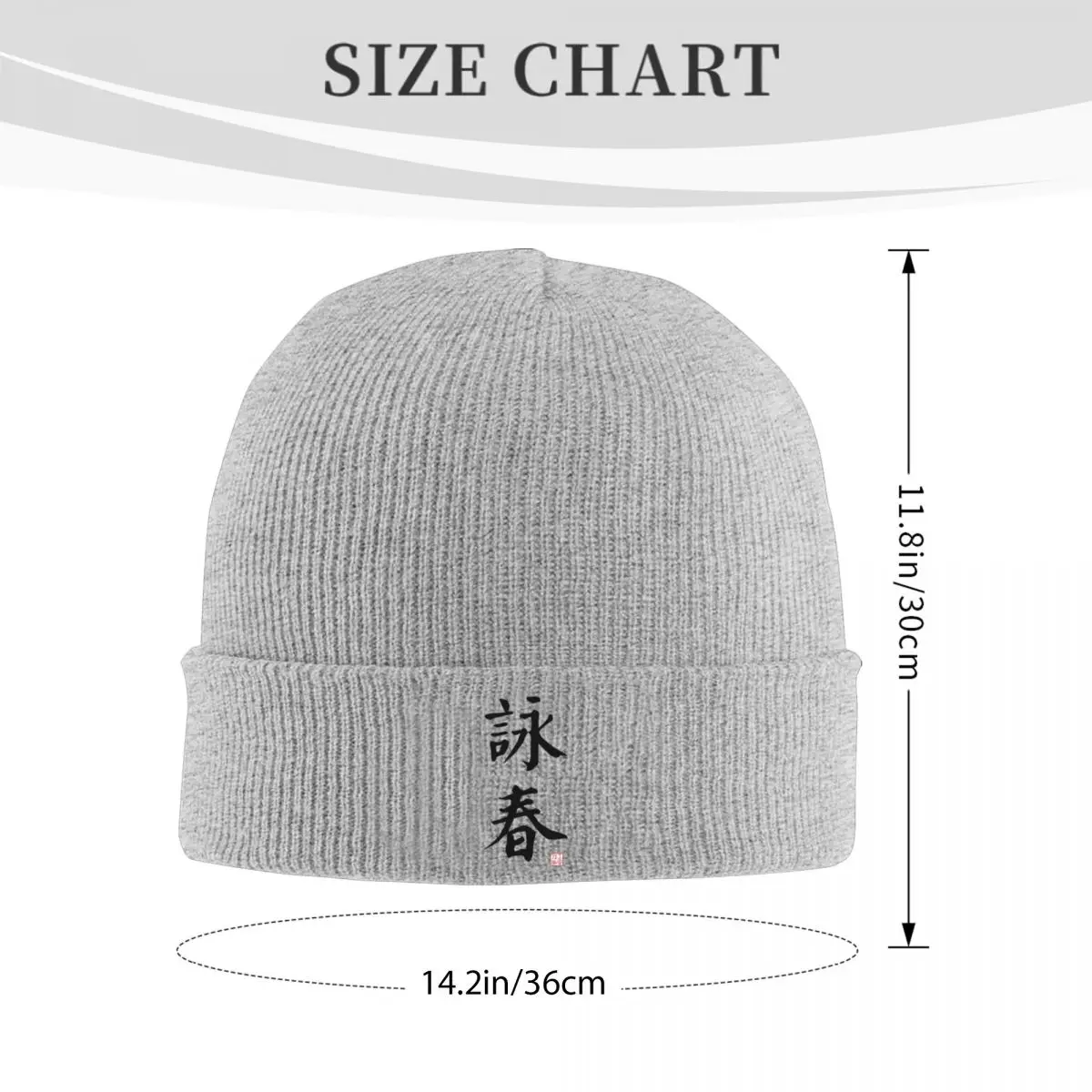 Wing Chun Chinese Calligraphy Art With English Translation (On White) Warm Knitted Cap Bonnet Hat Autumn Winter Beanies Hats