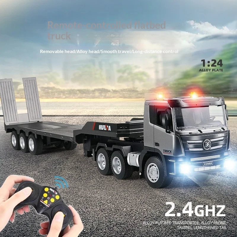 New Huina 1318 Remote-Controlled Flatbed Truck 1:24 Semi-Trailer Tractor Engineering Truck 2.4g Remote-Controlled Toy