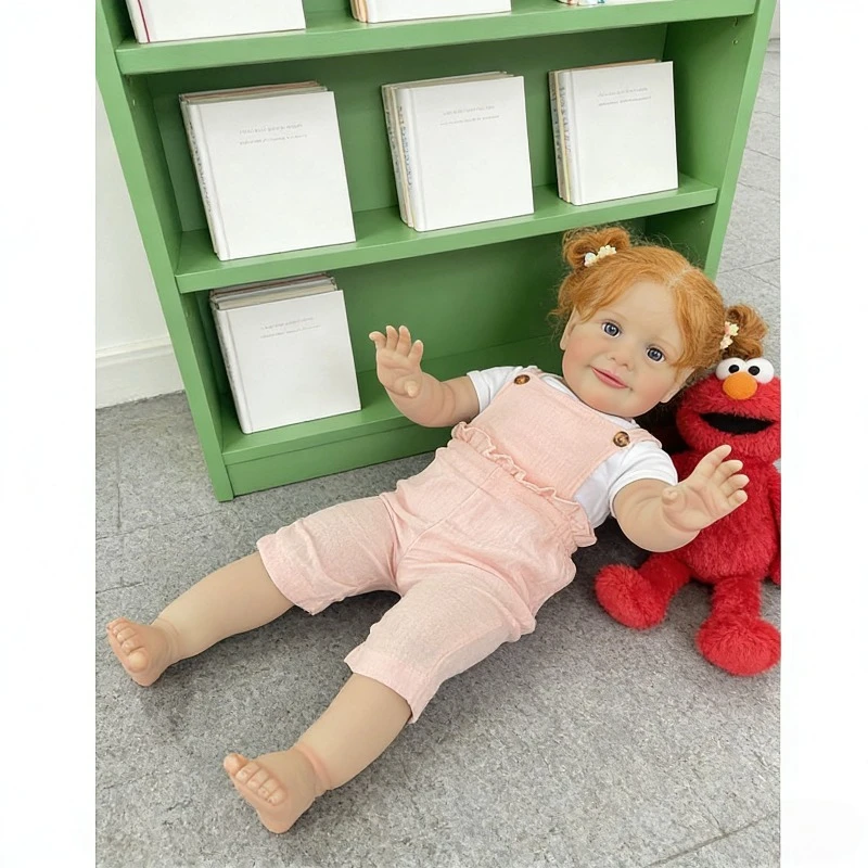 26 inch (66 cm) levensechte meisjespop met zacht stoffen lichaam, reborn peutermeisje met handgeworteld rood haar