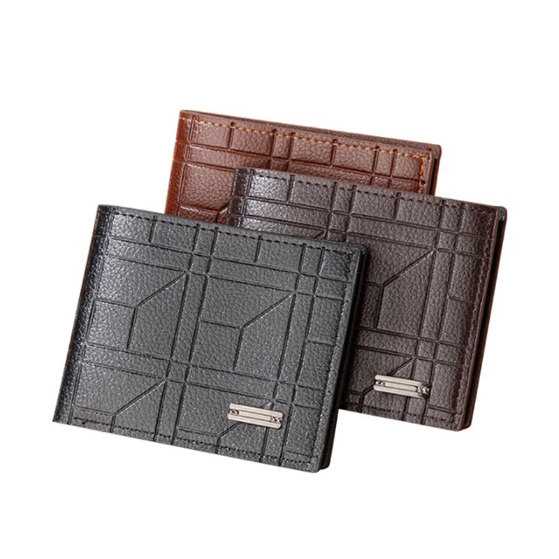 PU Leather Men Wallets Portable Square Shape Geometric Pattern Coin Pocket Card Holder Short Style Purse