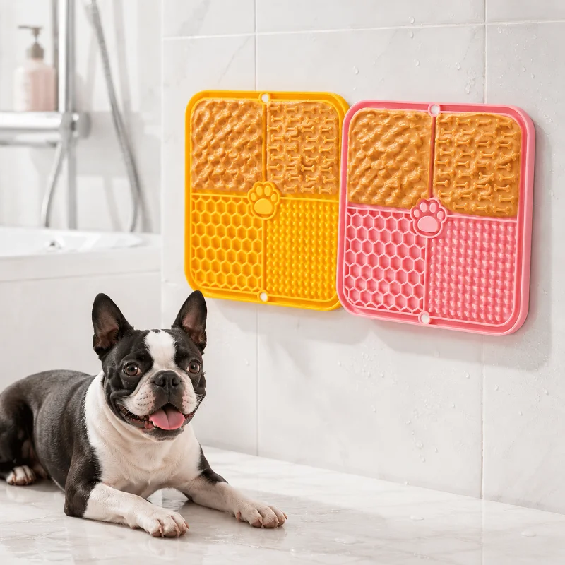 Leckmatte aus lebensmittelechtem Silikon für Haustiere, Slow-Feeder-Pad mit starkem Saugnapf, Anti-Schluck-Futterschale für Hunde, Katzen und Leckerlis – Detail 5