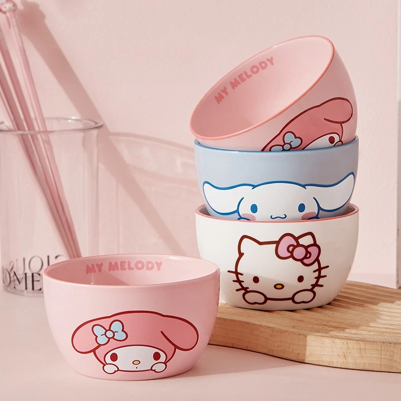 

Симпатичные керамические тарелки и тарелки My Melody Kuromi. Набор тарелок с высоким исчезновением. Симпатичная детская посуда. Посуда для взрослых.