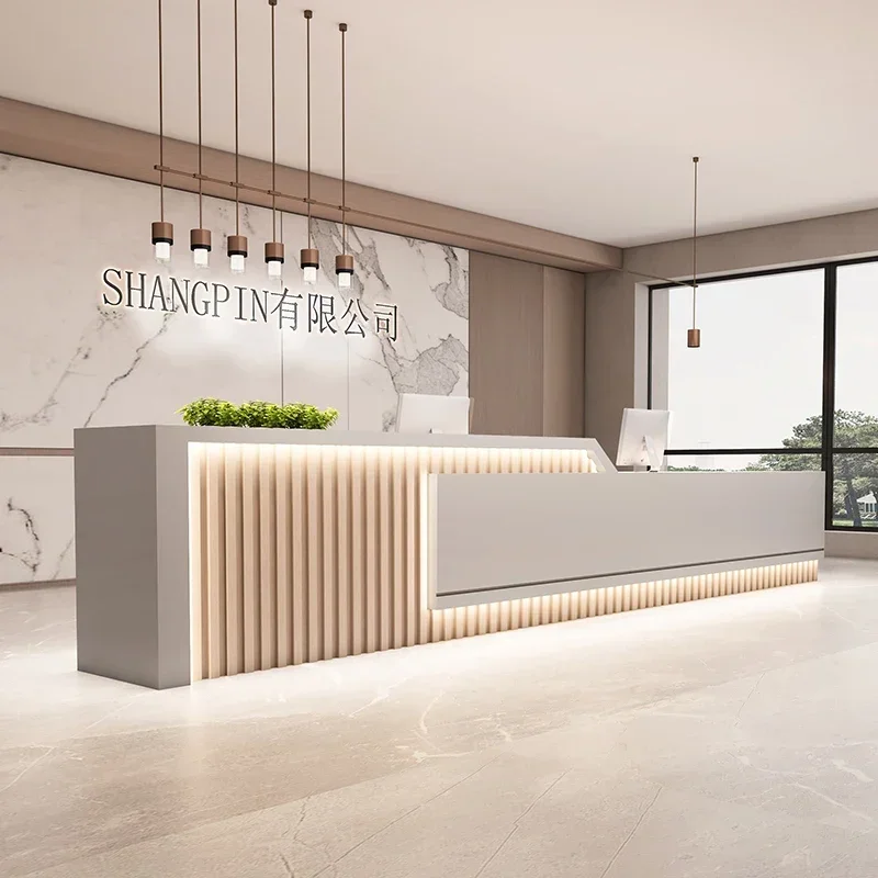 

Receptionist Front Desk Salon Cashier Table Reception Luxurious Office Minimalist Furniture Bar Counter Beauty Professional Cafe