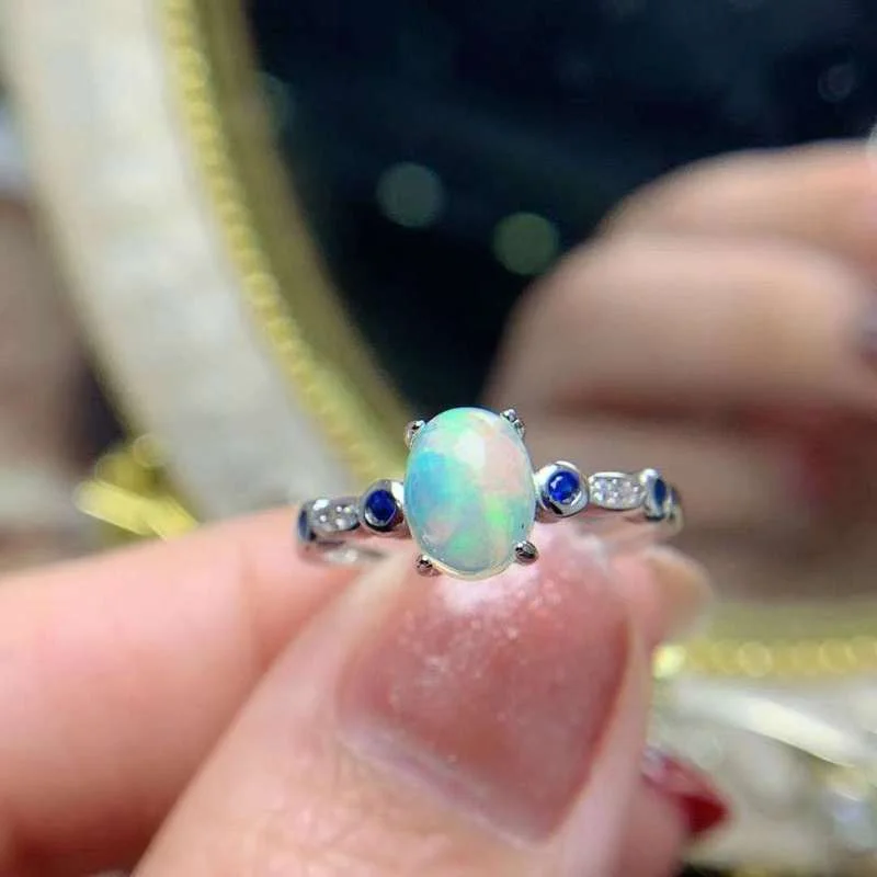 

YULEM Australia 6*8mm Oval Opal with 925 Silver Rings for Women Engagement Luxury Jewelry