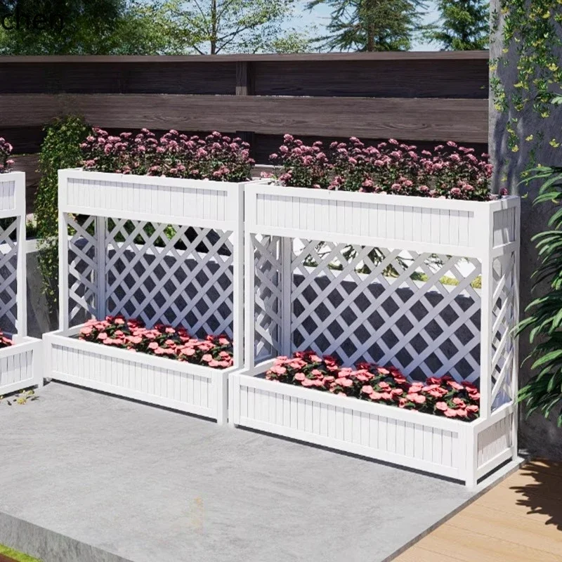 ZMLPartition Solid Wood Climbing Vine Flower Box Carbonized Wood Flower Stand Outdoor Planting Box Double-Layer Flower Pot Stand