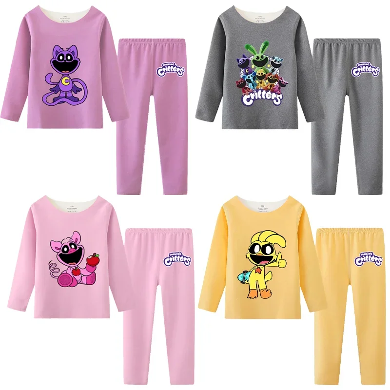 Smilings Critters Kids Pajamas Warm Clothing Anime Figures Catnap Round Neck Traceless Tops Clothes Pants Sets Sleepwears Suits