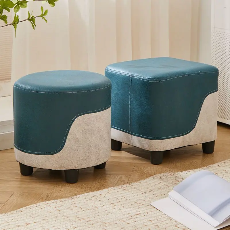 

Home living room square round low board stool color matching light luxury technology cloth shoe changing stool sofa footstool