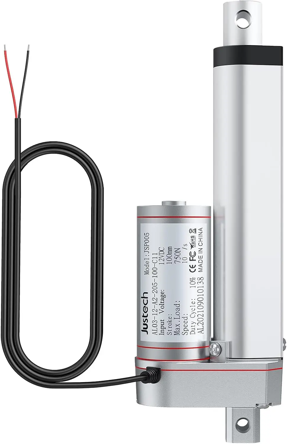 

Линейный привод Justech 12 В, 160 фунтов/750 Н-4 дюйма/100 мм, 10 мм/с, привод линейного движения с водонепроницаемыми и монтажными кронштейнами IP54.