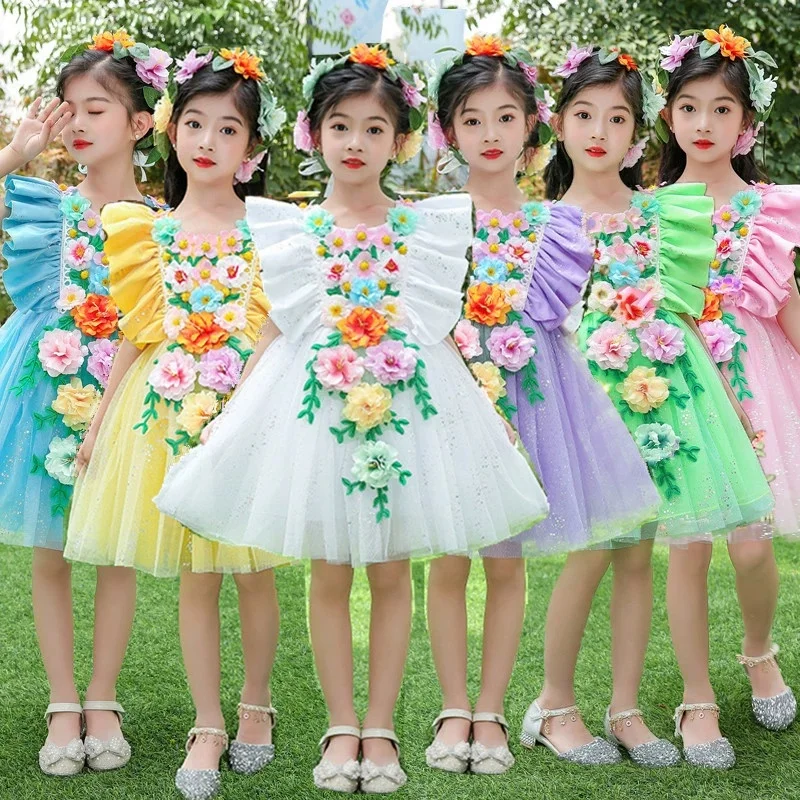 모던 댄스 드레스 소녀 어린이 꽃무늬 재즈 댄스 의상 소녀 리리컬 컨템포러리 프리스타일 무대 의상 축제 행사용