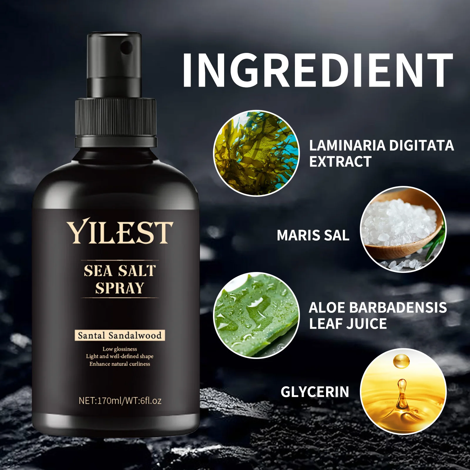 YILEST Santal Sandalwood Sea Salt Styling Spray 170ml Light Hold & Low Shine for All Hair Types Men/Women Hair Fixing Care Spray - view 4