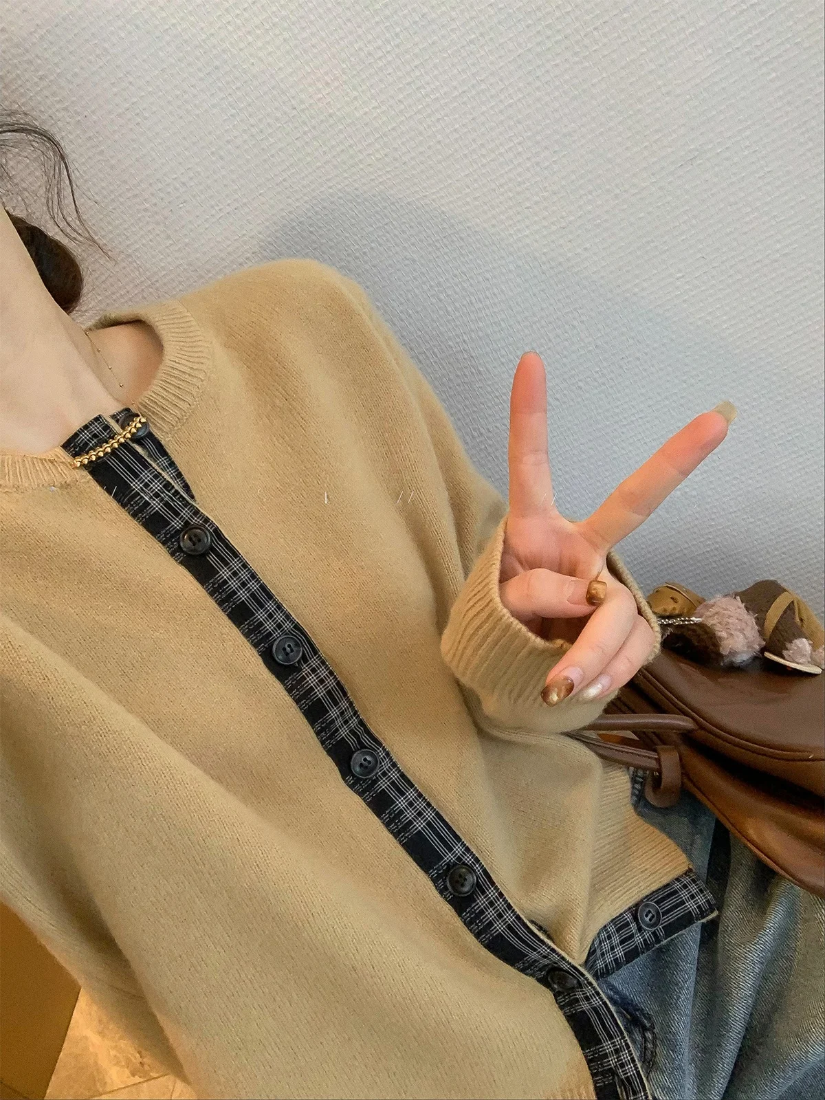 

Commuter Sle Plaid Knitted Open Cardigan Women's Spring 2026 New Age Reduction Top Love Devil Fi Design Korean Version
